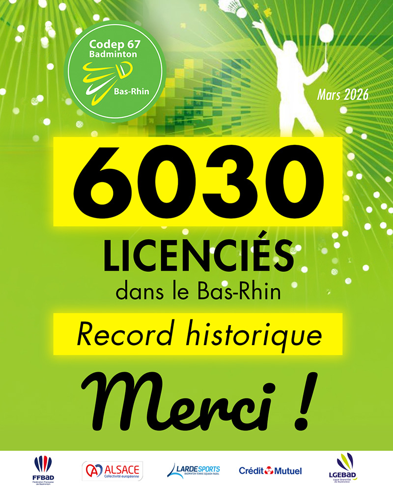 6030 licencies de badminton dans le bas-rhin